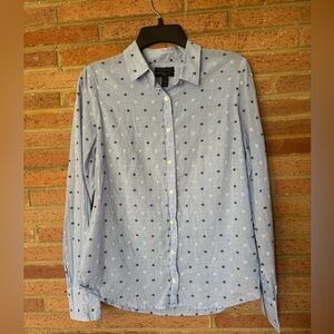 Women’s J.Crew Shirt 6 Perfect Button Down Eyelet Polka Dot Career Casual Blue